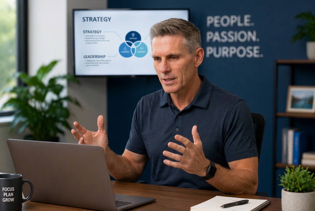 Corporate trainer delivering a live online Microsoft 365 automation workshop over video call